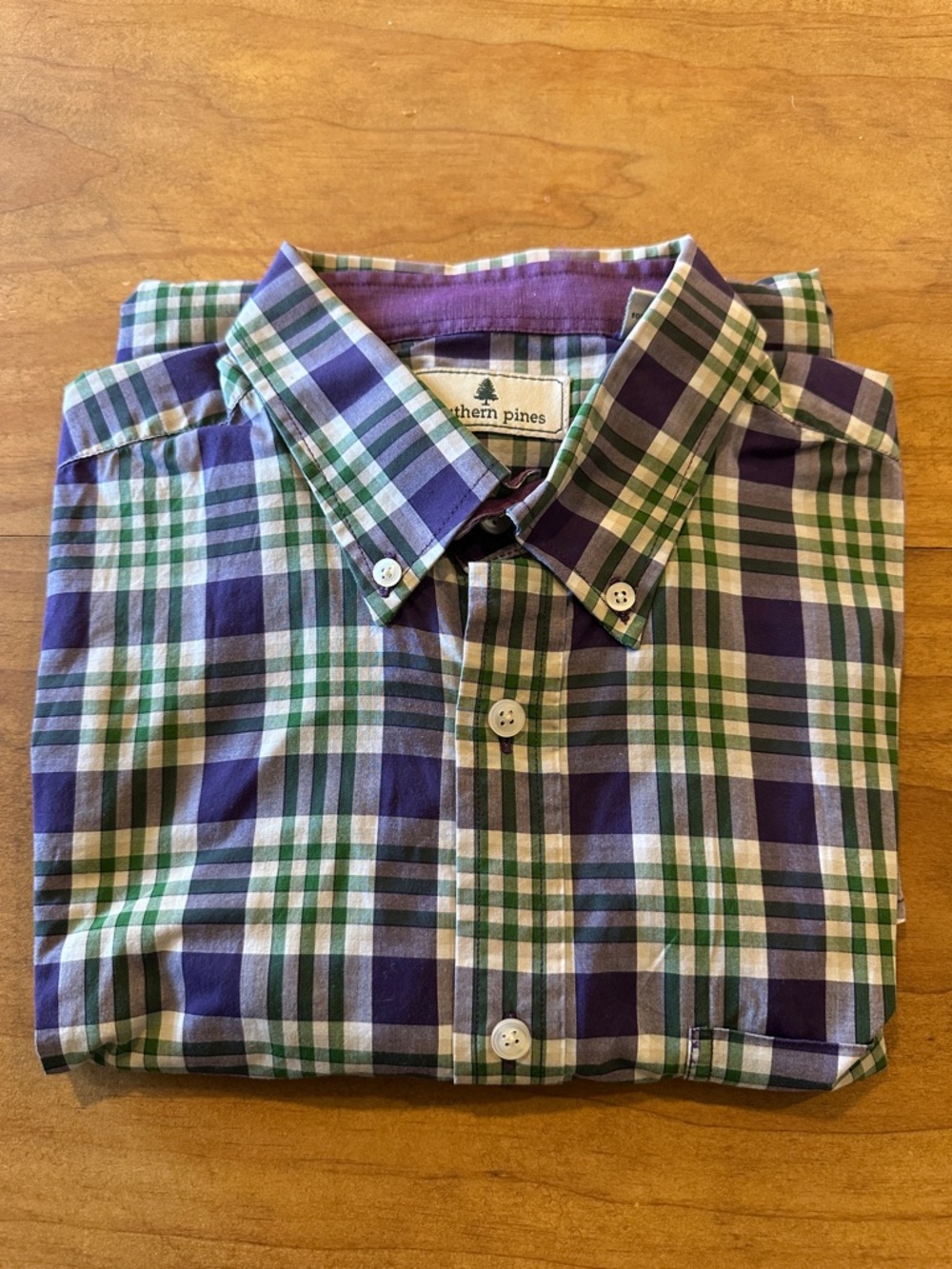 Southern Pines Purple & Green Plaid Button-Down Shirt